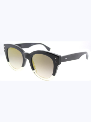 Fendi Color Block Ff 0239 7ic Womens Round Sunglasses Black Transparent Light Yellow 50mm