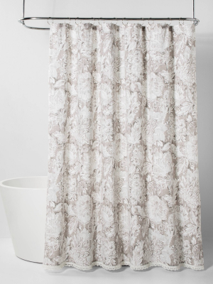 Jacobian Floral Print With Lace Trim Shower Curtain Gray - Threshold™