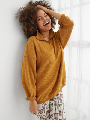 Aerie Good Vibes Corded Oversized Quarter Zip Sweatshirt