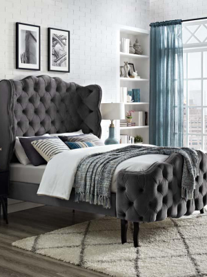 Callie Queen Tufted Wingback Performance Velvet Platform Bed