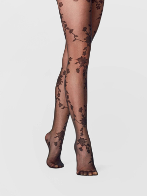 Women's Viney Floral Tights - A New Day™ Black