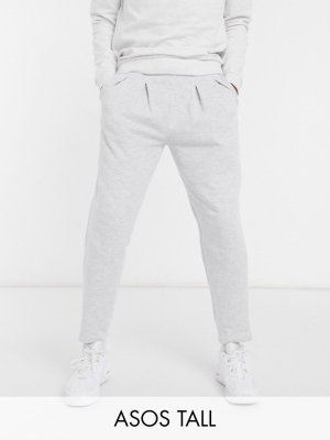 Asos Design Tall Pleated Jersey Sweatpants In White Marl