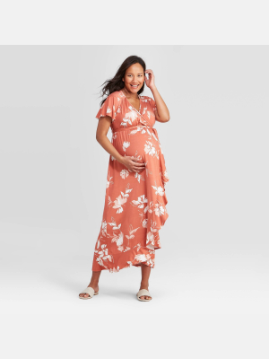 Short Sleeve Knit Wrap Ruffle Maternity Dress - Isabel Maternity By Ingrid & Isabel™