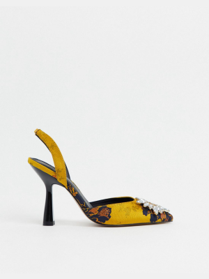 Asos Design Poetic Embellished High Heels In Jacquard