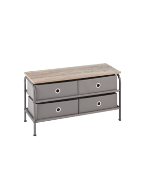 Mdesign Storage Bench With 4 Drawers, Wood Top - Dark Gray/gray