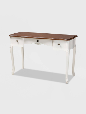 Sophie 3 Drawer Wood Console Table White/brown - Baxton Studio