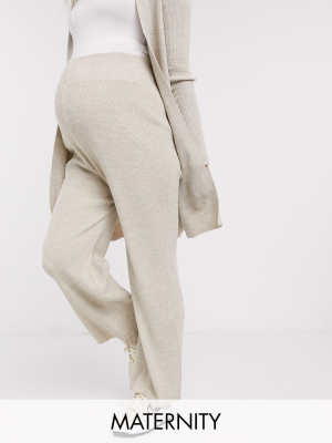 Fashionkilla Maternity Knitted Flare Pants In Oatmeal