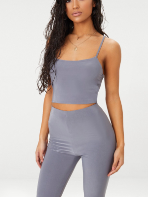 Grey Slinky Cami Crop Top