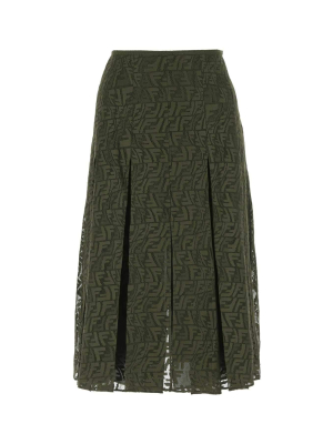 Fendi Ff Fish Eye Motif Lace Midi Skirt