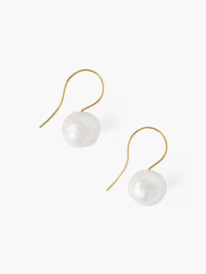 White Baroque Pearl And Gold Drop Earrings