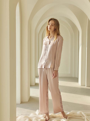 Lace-trimmed Silk-satin Pajama Set-dusty Rose