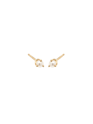 14k Prong Set Tiny Pearl Studs | June Birthstone