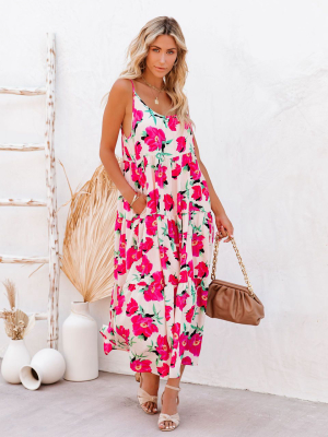 Koa Pocketed Floral Tiered Midi Dress