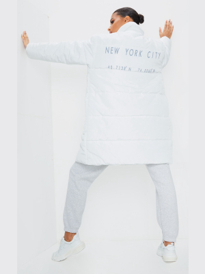 White Slogan Midi Oversized Puffer Coat