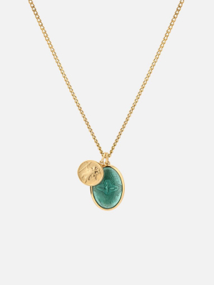 Mini Dove Necklace, Gold/teal