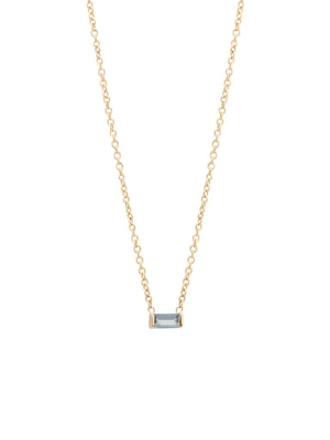 14k Aquamarine Baguette Necklace | March Birthstone