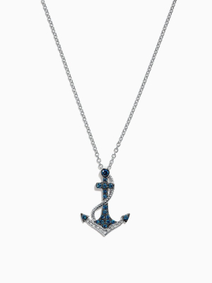 Effy Seaside 14k White Gold Blue & White Diamond Anchor Pendant, 0.20 Tcw