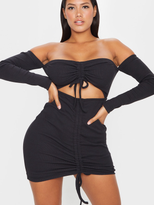 Shape Black Thick Rib Bardot Cut Out Ruched...