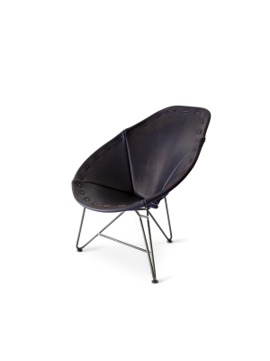 Saddle Leather Oval Chair In Blue With Natural Steel Base