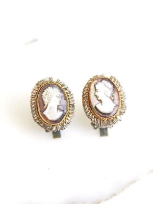 Art Deco Era Carved Mother Of Pearl Cameo 750 Silver With Gold Accents