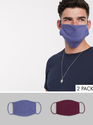 Asos Design 2 Pack Face Covering In Blue And Burgundy