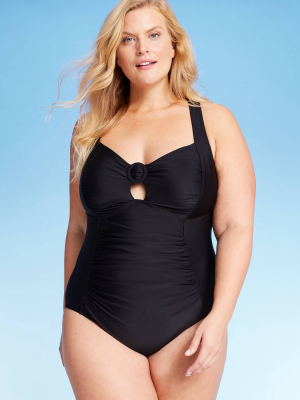 Women's Plus Size Ring Detail One Piece Swimsuit - Kona Sol™ Black