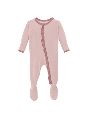 Kickee Pants Solid Classic Ruffle Footie With Zipper - Baby Rose With Antique Pink