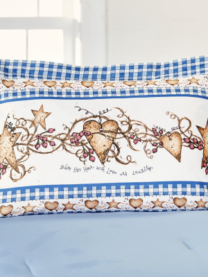 Lakeside Hearts And Stars Pillow Sham - Farmhouse Pillowcase With Home Sentiment