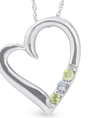 Pompeii3 Diamond & Peridot Heart Pendant 3-stone 10k White Gold With 18" Chain