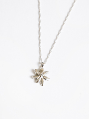 Flower Charm Necklace In Sterling Silver