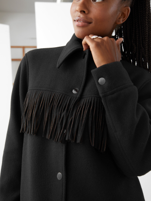 Relaxed Button Up Fringe Jacket