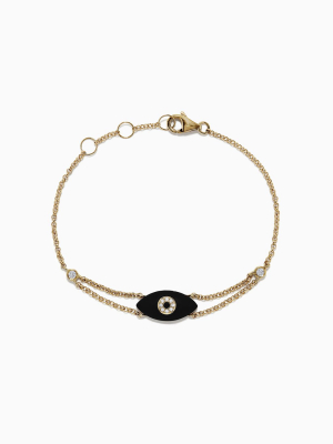 Effy Novelty 14k Yellow Gold Onyx And Diamond Evil Eye Bracelet, 1.34 Tcw