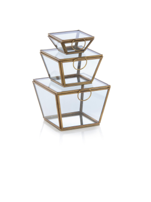 Assorted Set Of 3 Wallace Square Display Boxes - Gold - Shiraleah