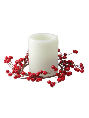 Northlight 9" Shiny Berries Artificial Christmas Candle Holder Ring - Red/brown