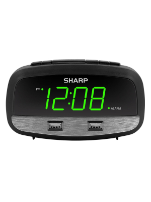 2/2 Amp Usb Charge Led Alarm Clock Black - Sharp