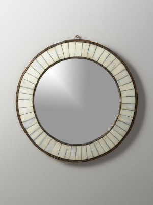 Bone Inlay Small Round Mirror