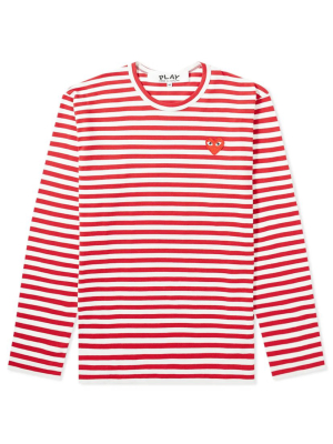 Comme Des Garcons Play Red Heart Striped Long Sleeve Tee Shirt