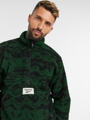 Reebok Classics Printed Half Zip Fleece Jacket In Green