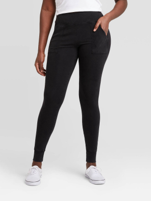 Women's Ribbed High-waist Leggings With Pockets - A New Day™ Black