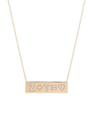 14k Pave Heart Equation Id Necklace