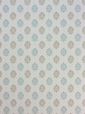 Sample Camille Wallpaper In Tan And Turquoise From The Les Rêves Collection By Nina Campbell