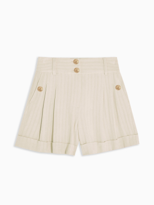 Ivory Stripe Shorts With Linen