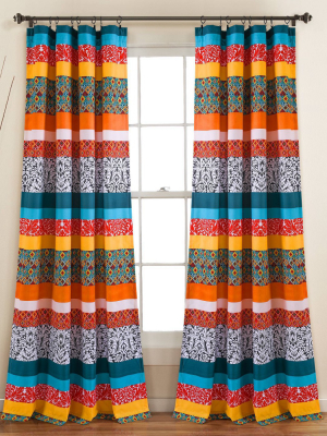 Set Of 2 Boho Stripe Light Filtering Window Curtain Panels Blue/orange - Lush Décor