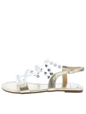 Maria204 Gold Open Toe Lucite Rhinestone Strap Sandal