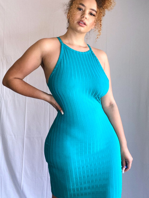 Plus Teal Recycled Rib Racer Neck Bodycon Dress
