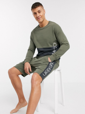 Calvin Klein Pieced Lounge Sweatshirt In Khaki Suit 5 Two-piece