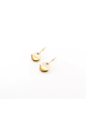 Tiny Porcelain &amp; Gold Pebble Earrings - White/ Gold Half