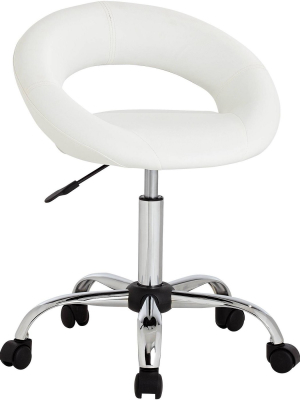 Studio 55d Orbit White Faux Leather Adjustable Rolling Office Stool