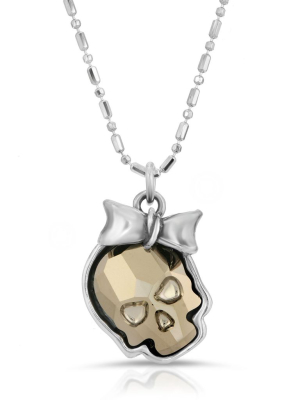 Metallic Gold Ribbon Skull Necklace