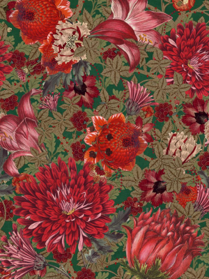 The Flowering Wallpaper In Green And Red From The Transylvanian Roots Collection By Mind The Gap